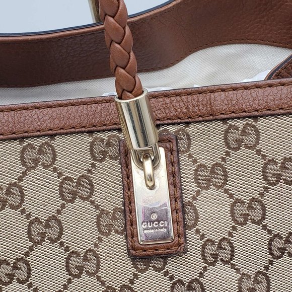 100% Authentic Gucci Leather Canvas Brown Tote Bag - Picture 8 of 16